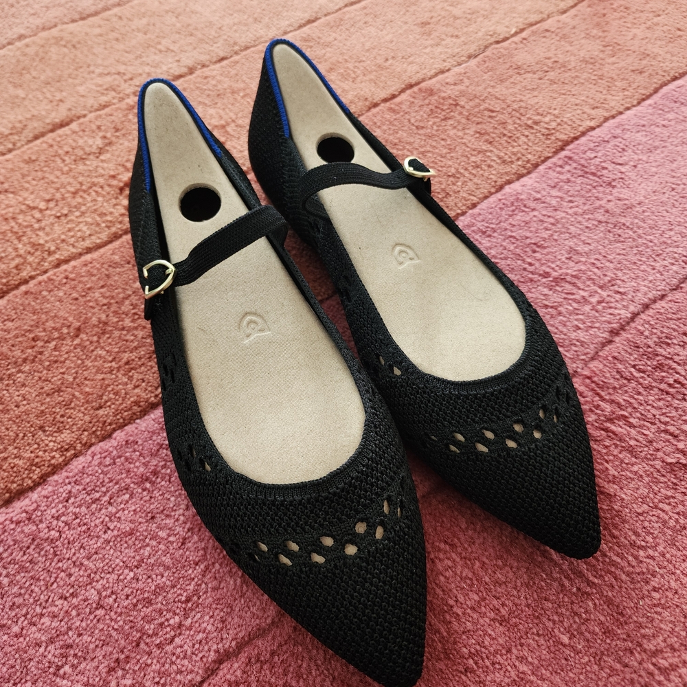 Rothy's Black Flats with Blue Trim